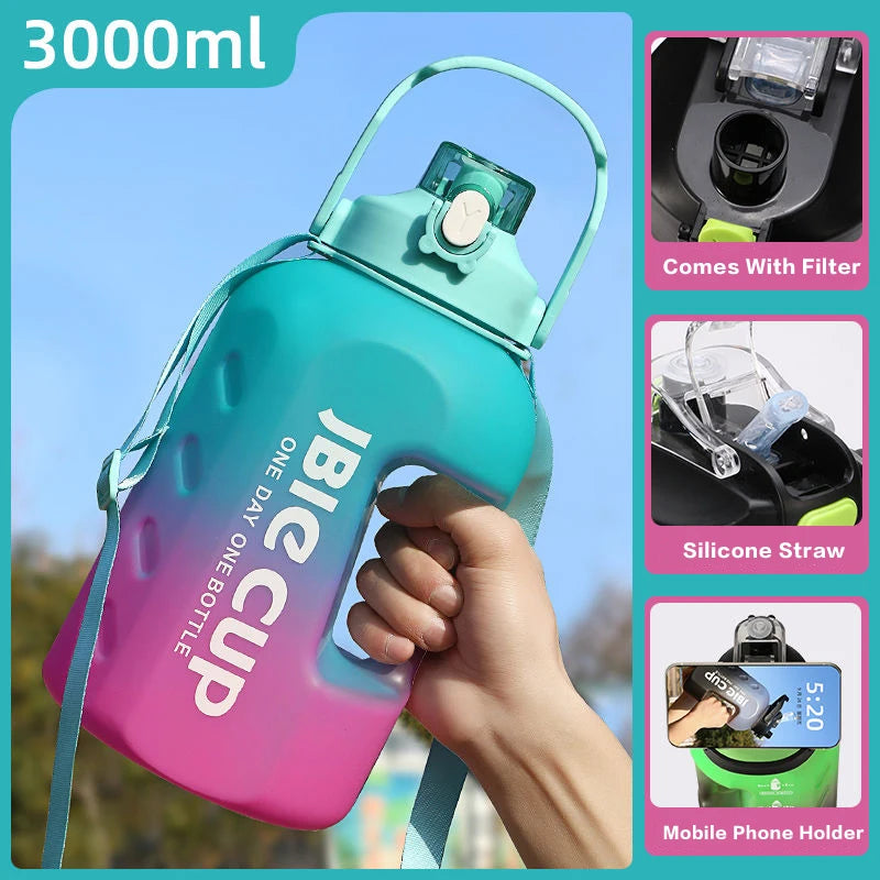 Large Capacity 3000ML Sports Water Bottle With Handle