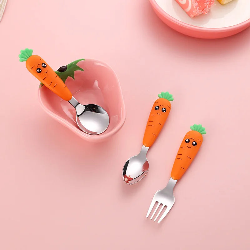 4PCS Baby Feeding Utensils Cartoon Carrot Fork Spoon