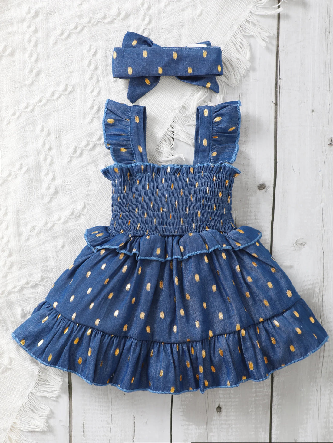 3-24Months Infant Baby Girl Golden Dot Slip Blue Dress