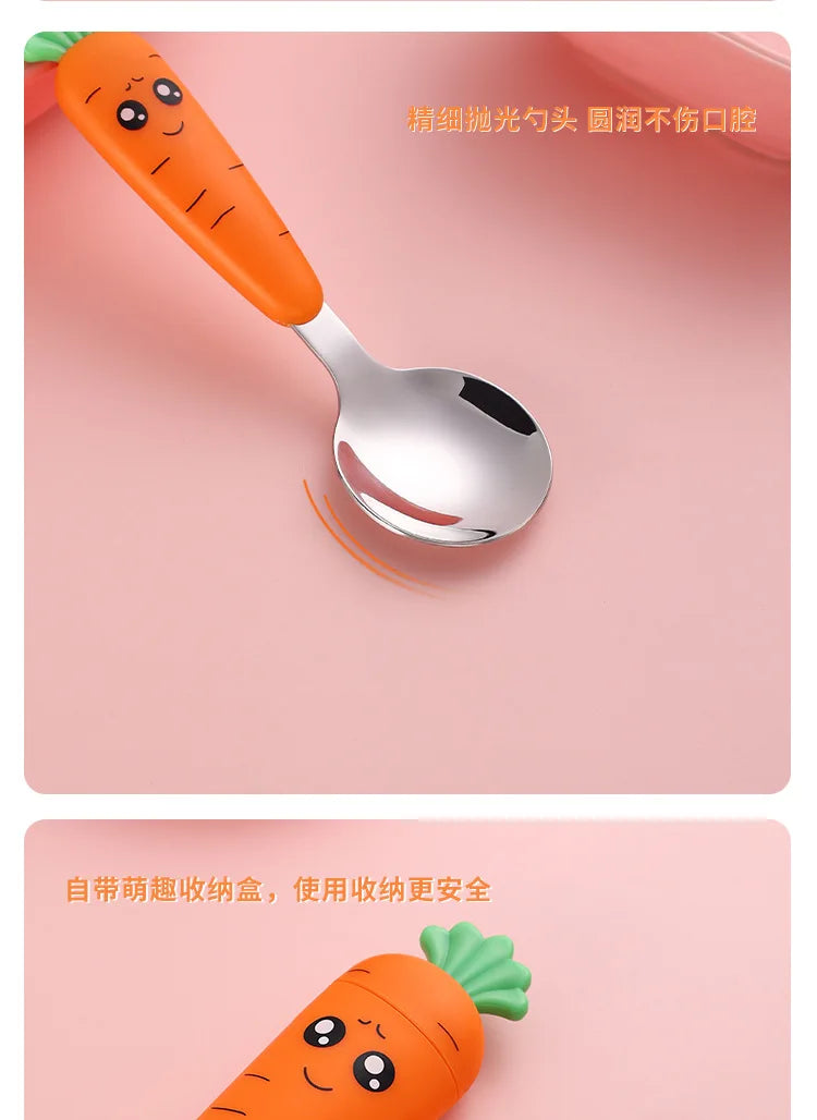 4PCS Baby Feeding Utensils Cartoon Carrot Fork Spoon