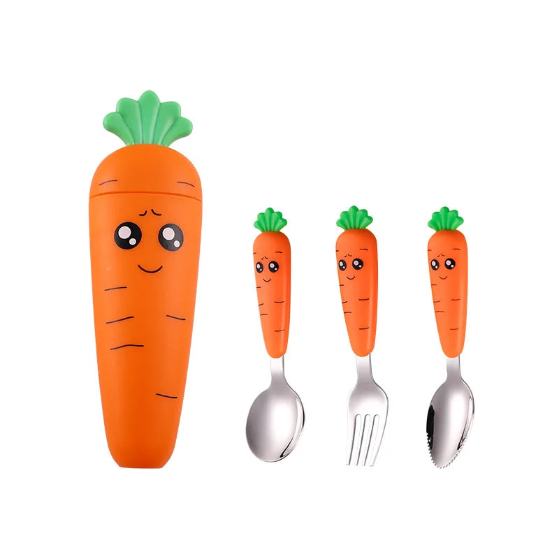 4PCS Baby Feeding Utensils Cartoon Carrot Fork Spoon