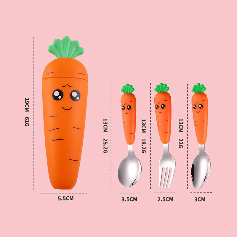 4PCS Baby Feeding Utensils Cartoon Carrot Fork Spoon