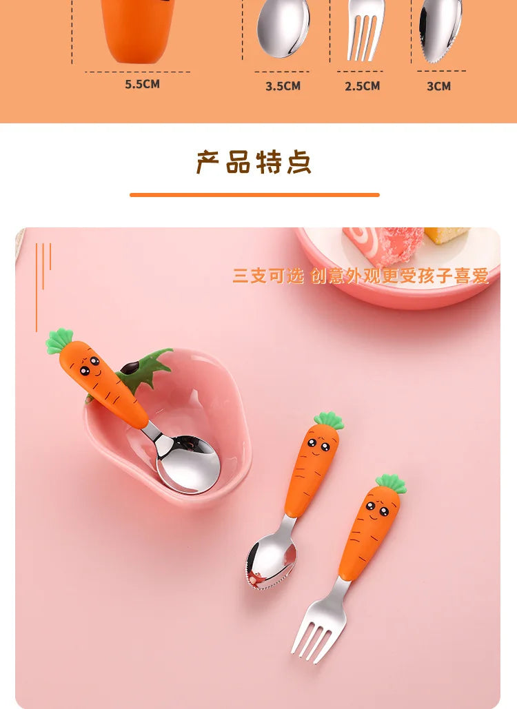 4PCS Baby Feeding Utensils Cartoon Carrot Fork Spoon