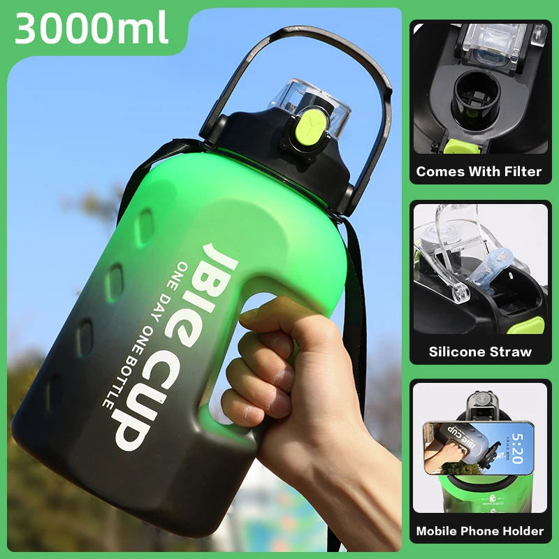 Large Capacity 3000ML Sports Water Bottle With Handle