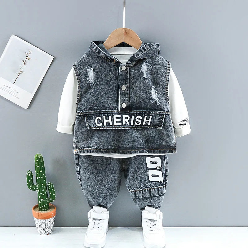 Baby boy clothes spring autumn fashion ripped denim