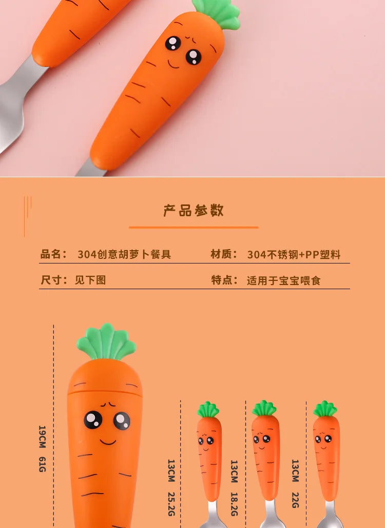 4PCS Baby Feeding Utensils Cartoon Carrot Fork Spoon