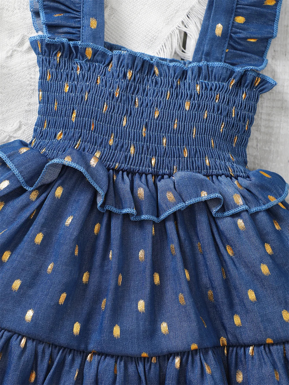 3-24Months Infant Baby Girl Golden Dot Slip Blue Dress