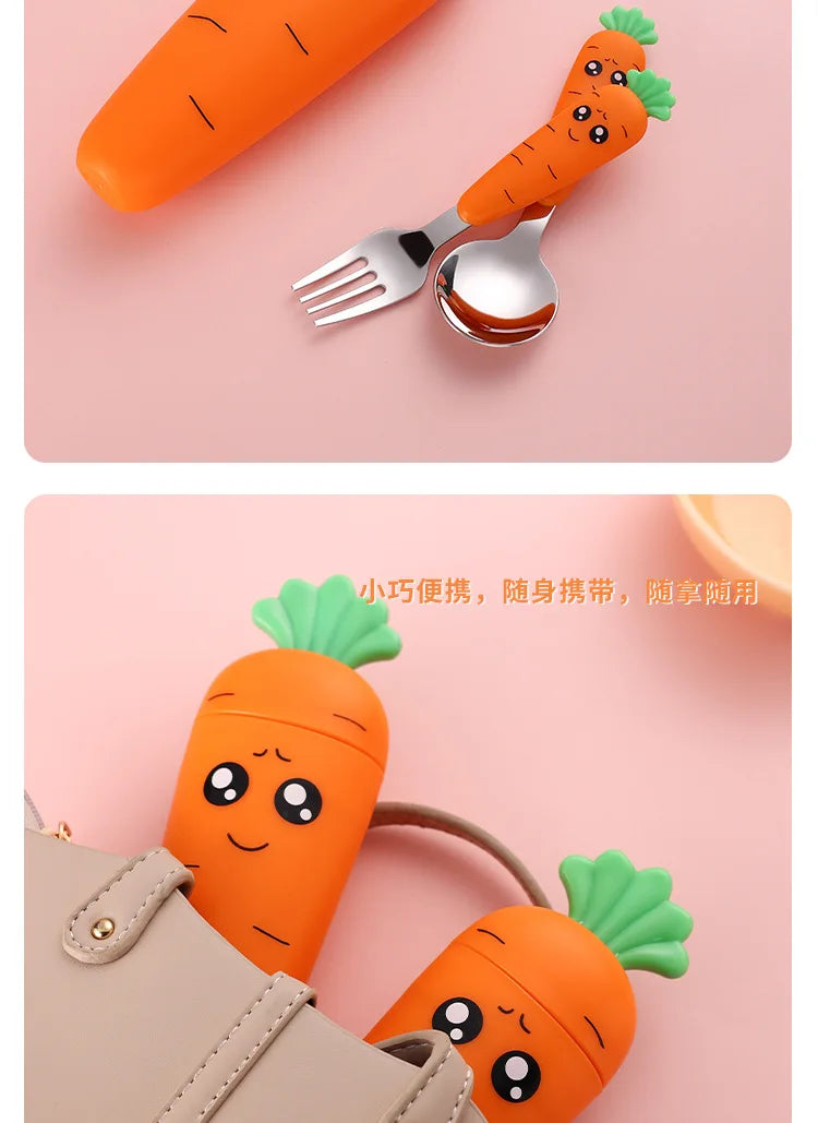 4PCS Baby Feeding Utensils Cartoon Carrot Fork Spoon