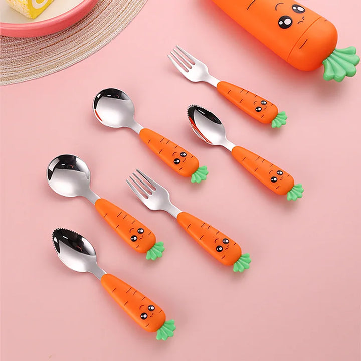 4PCS Baby Feeding Utensils Cartoon Carrot Fork Spoon