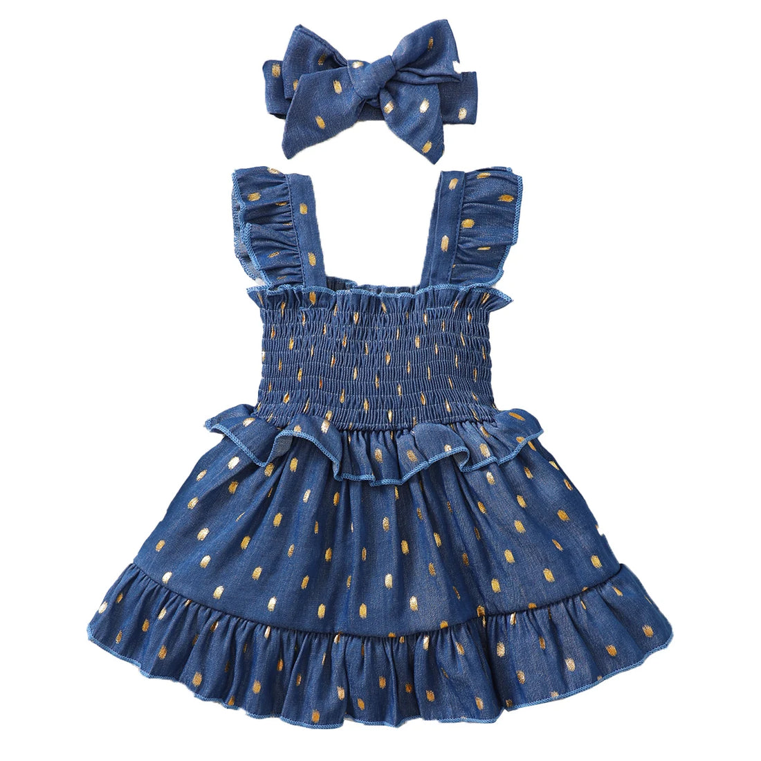 3-24Months Infant Baby Girl Golden Dot Slip Blue Dress